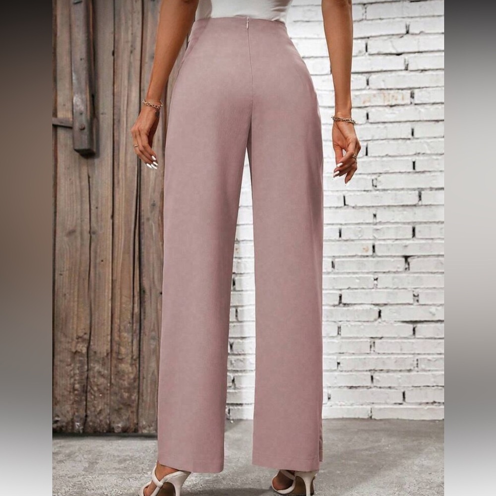 High-Waist Wide-Leg Wrap Tie Pants - Dusty Rose - Picture 2 of 6